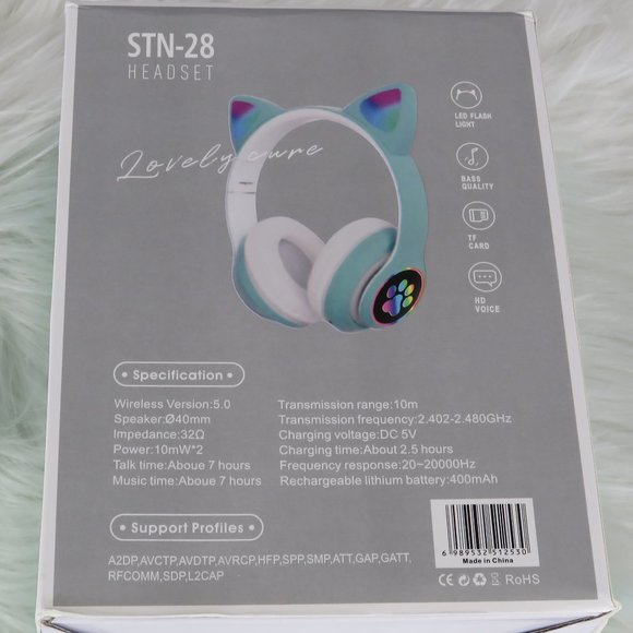 NEW - Cat Ear Wireless Headphones - Teal - Picture 3 of 3